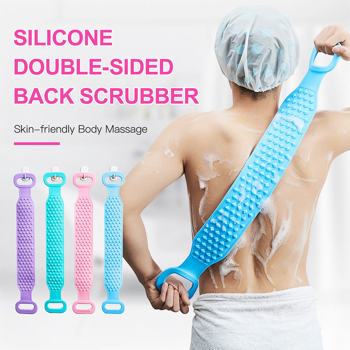 Dual-Side Silicone Body Scrubber with Handle